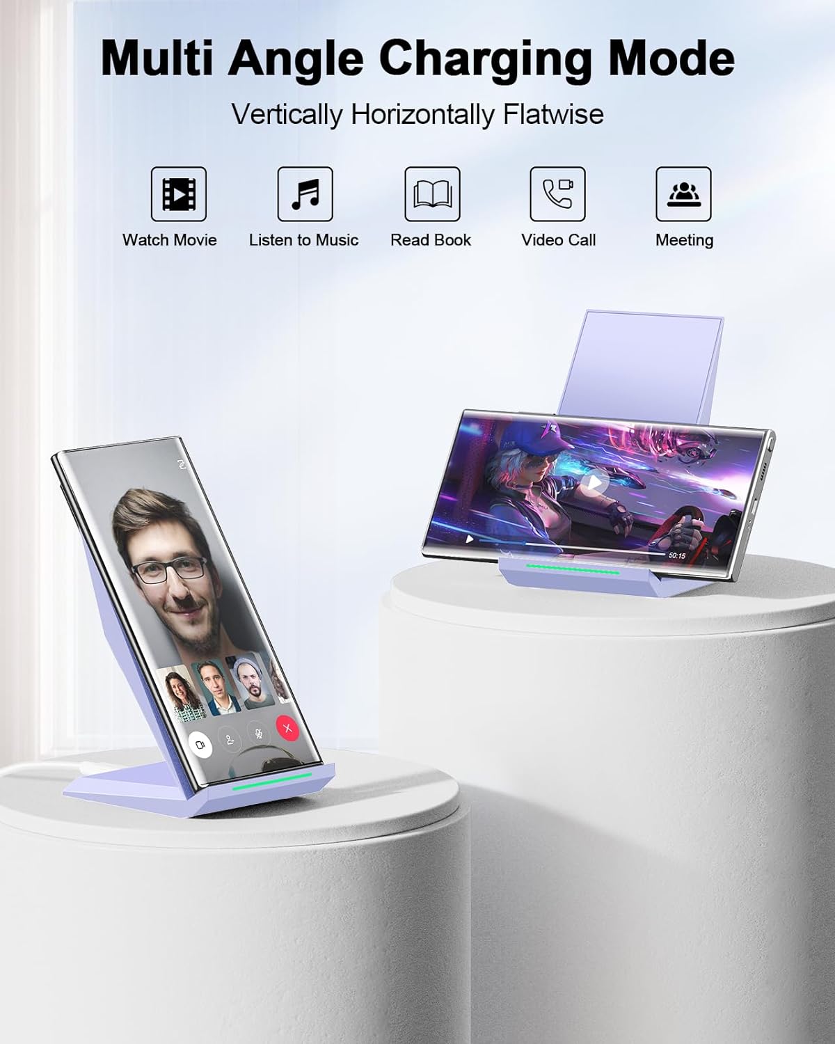 NANAMI Wireless Charger - Fast Wireless Charging Stand Compatible with Apple iPhone 17/17 Pro/17 Pro Max/16/15/14/13/12 Pro, Desktop Phone Charger for Samsung Galaxy S26/S26+/S25/S24/S23/S22/S21