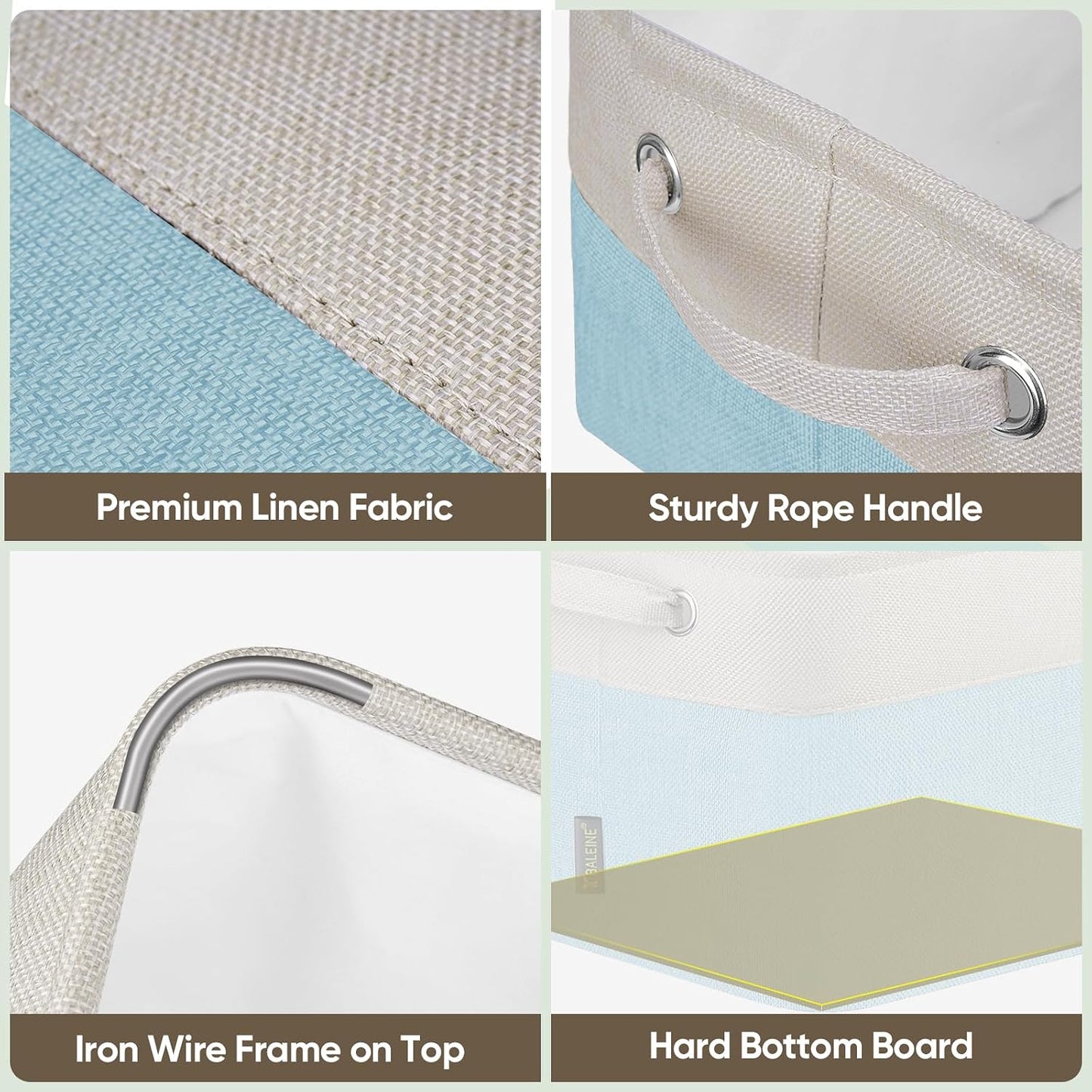 BALEINE 3 Pack Fabric Closet Storage Bins for Shelves, Linen Closet Organizers and Storage, Decorative Baskets for Organizing, Shelf, Clothes, Home, Office (Skyblue, 15''x11''x9.5'')