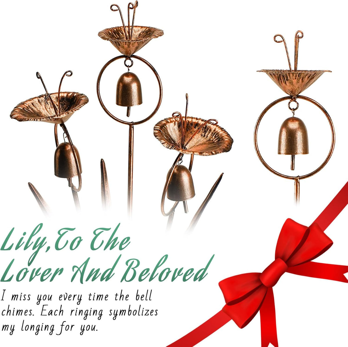 WSgift Gardens Metal Calla Lily Flowers with Bells for Outside Yard Art Metal Lilies Bronze