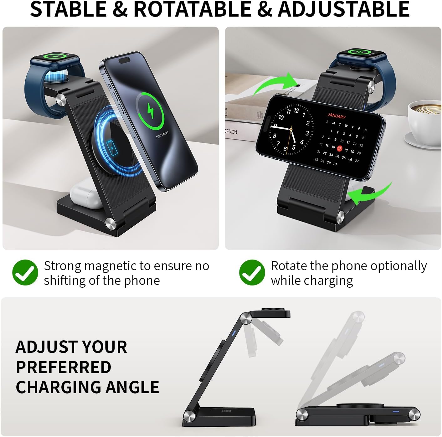 2026 Traveling Wireless Mag-Safe Fast Charging Station,Magnetic 3 in 1 Charger with Light for iPhone 17 16 15 14 13 12 Pro Max Plus,Apple Watch Series & Air pods 4 3 2 Pro-Gifts for Wife & Husband
