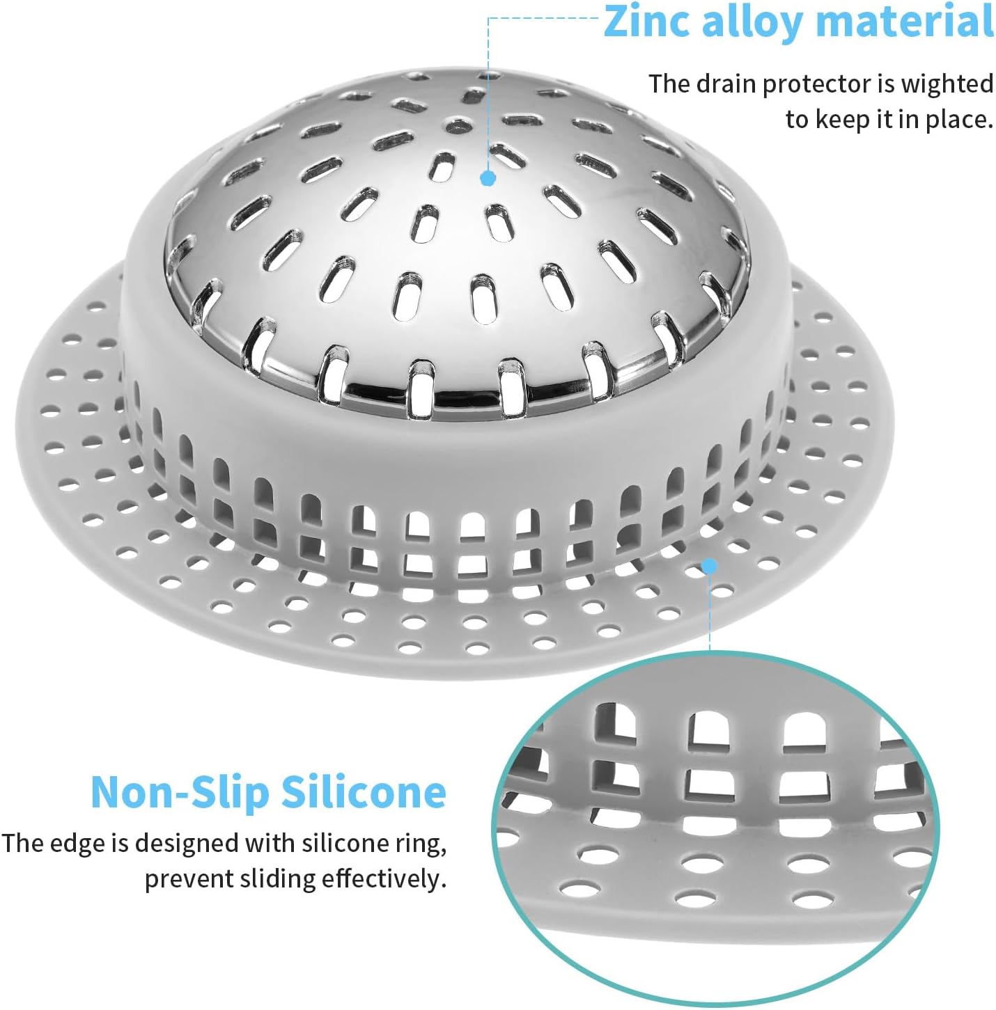 Aluvor Bathtub Drain Hair Catcher Shower Drain Cover Sink Drain Protector for Pop-Up & Regular Drains, Grey