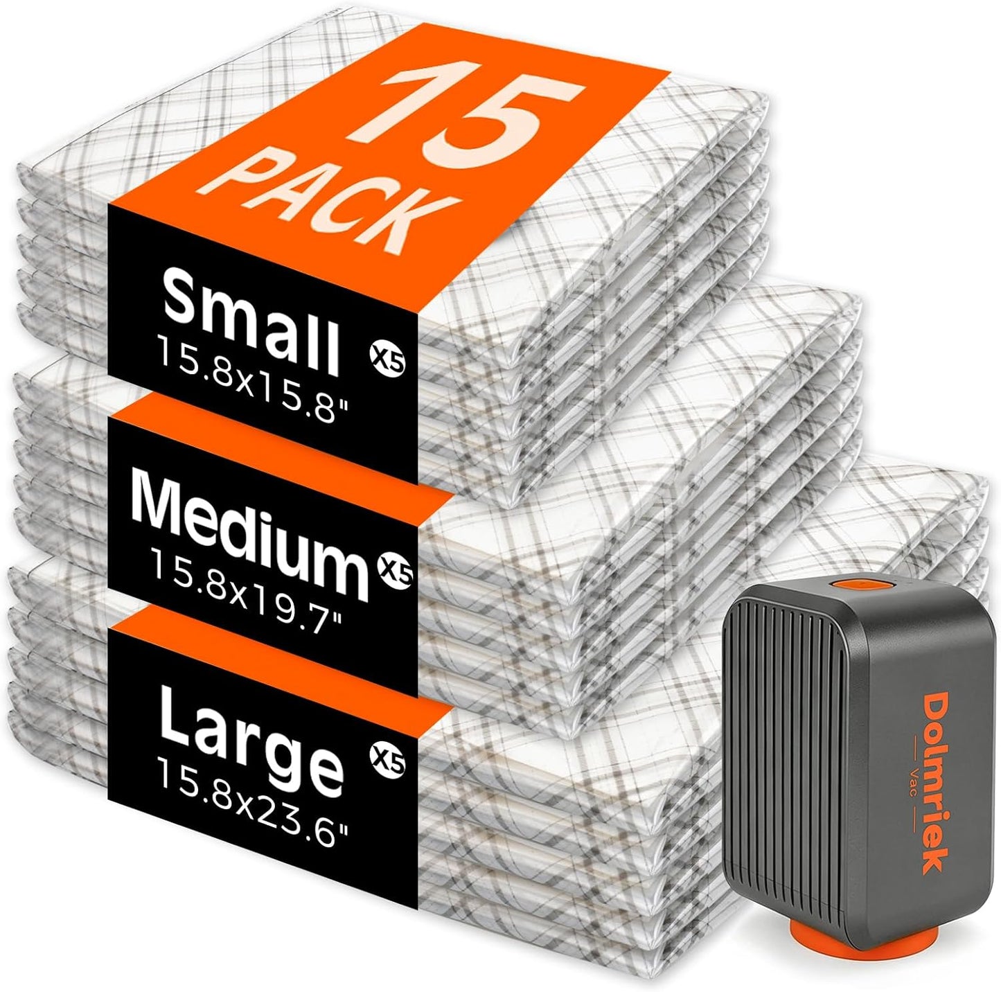 15pcs Vacuum Seal Bags for Clothing Travel, Cordless Pump, Carry-on Size Compression Packing Bags, 4000Pa Suction & 2000mAh Battery, Vacuum Storage Bags for Clothes, Luggage, Suitcase, Space Saver