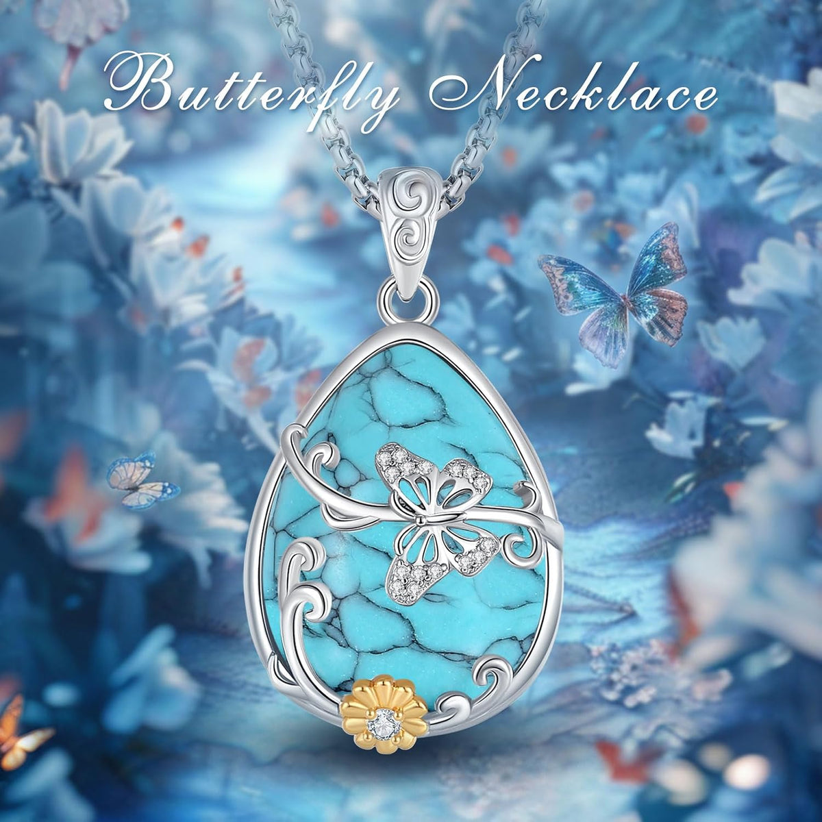 EUDORA Moonstone Turquoise Necklace for Women S925 Sterling Silver, Angel Tears Water Droplets Pendant Grandma Necklace Jewelry for Women Gifts for Mother in Law Mothers Day Gifts for Mom, 20"