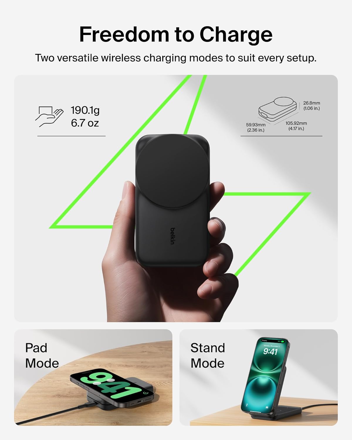 Belkin MagSafe Charger Compatible, 3-in-1 Charging Station, Qi2.2 25W Magnetic Wireless Charger Dock, Foldable Charging Stand for iPhone 17/16/15, Apple Watch, AirPods, Pixel 10 (45W Adapter Included)