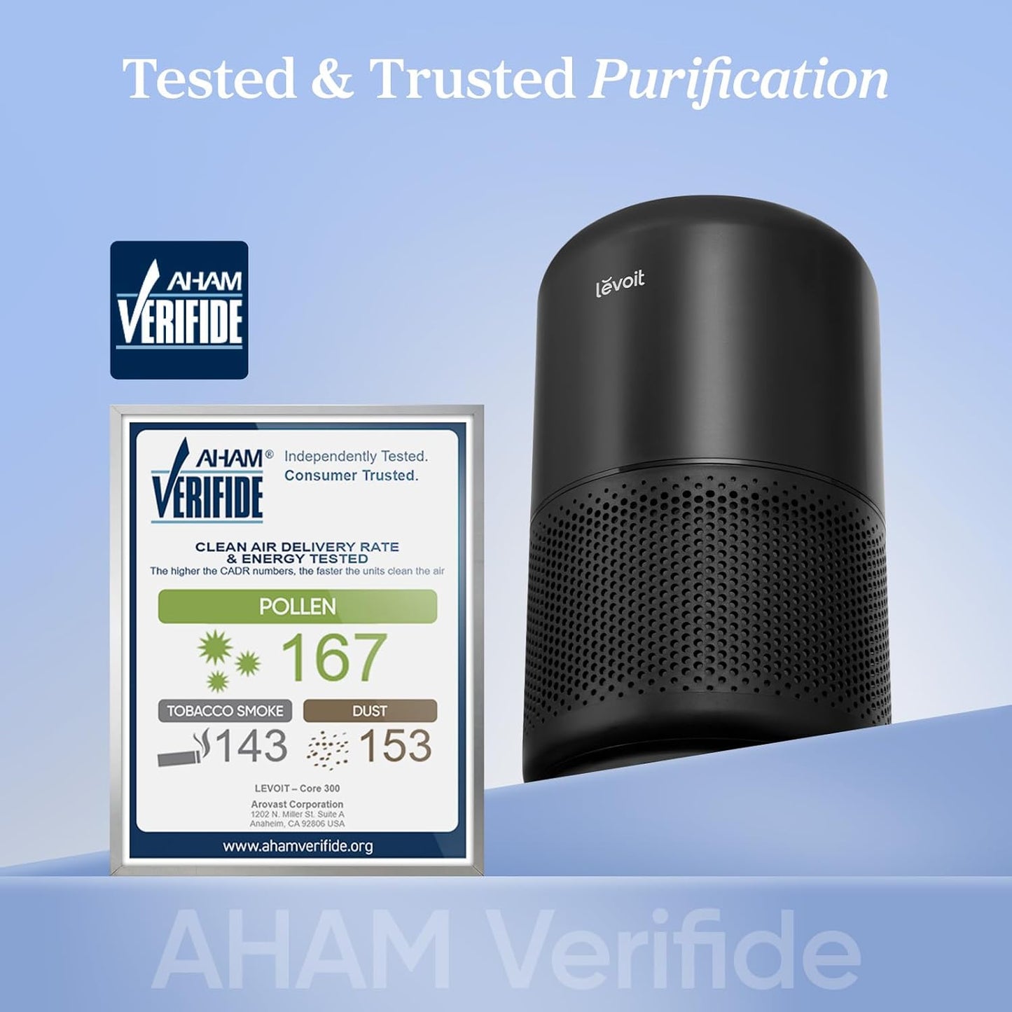 LEVOIT Air Purifier for Home Allergies Pet Hair in Bedroom, Covers Up to 1073 ft² by 56W High Torque Motor, AHAM VERIFIDE, 3-in-1 Filter with HEPA Sleep Mode, Remove Dust Smoke Odor, Core300-P, Black