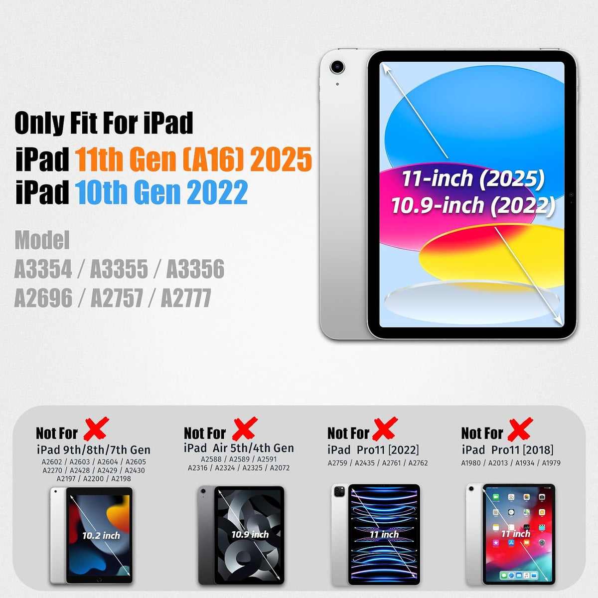 SEYMAC stock Case for iPad (A16) 11th/10th Generation 11''/10.9'' 2025/2022, Full-Body Drop Protection Case with Screen Protector &360° Rotate Hand Strap/Stand, Black