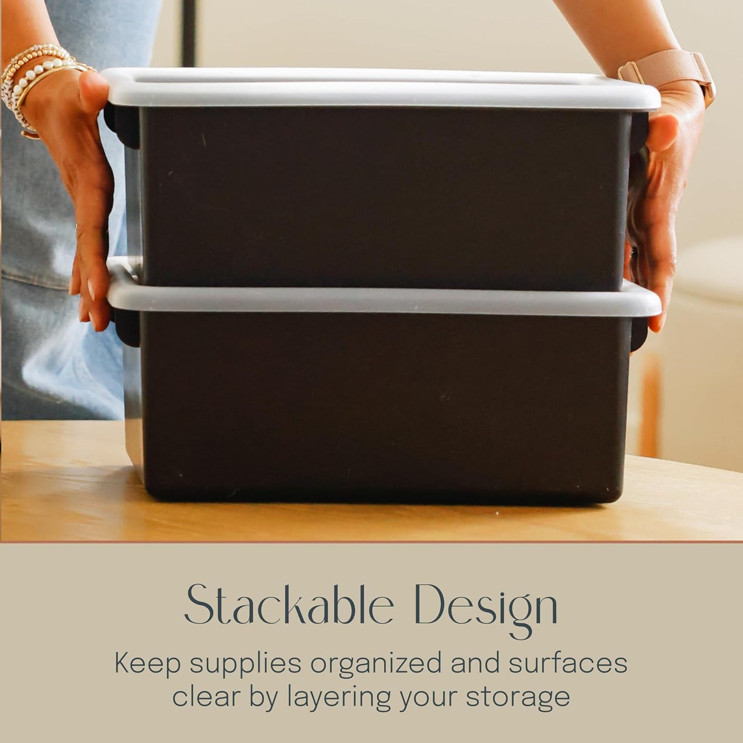 Cubby Storage Bins with Non-Snap Lids, 10-Pack, Black