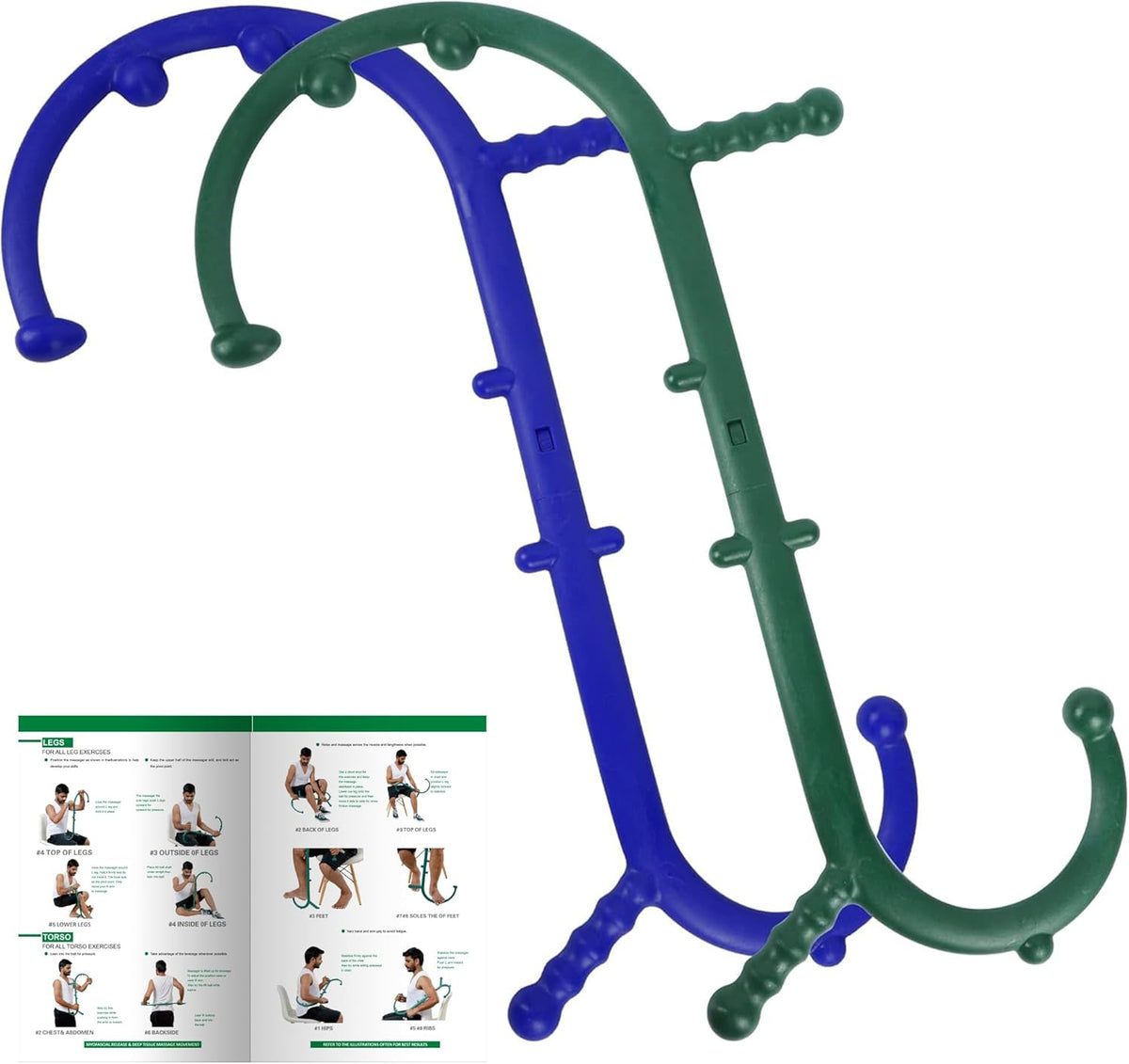 Shrdaepe Massage Trigger Point Cane, Body Deep Tissue, Handheld Back, Neck, Shoulder, Leg and Feet Massager Rod, Muscle Release Tool Self Massage Hook Cane Gifts for Women & Men, Green