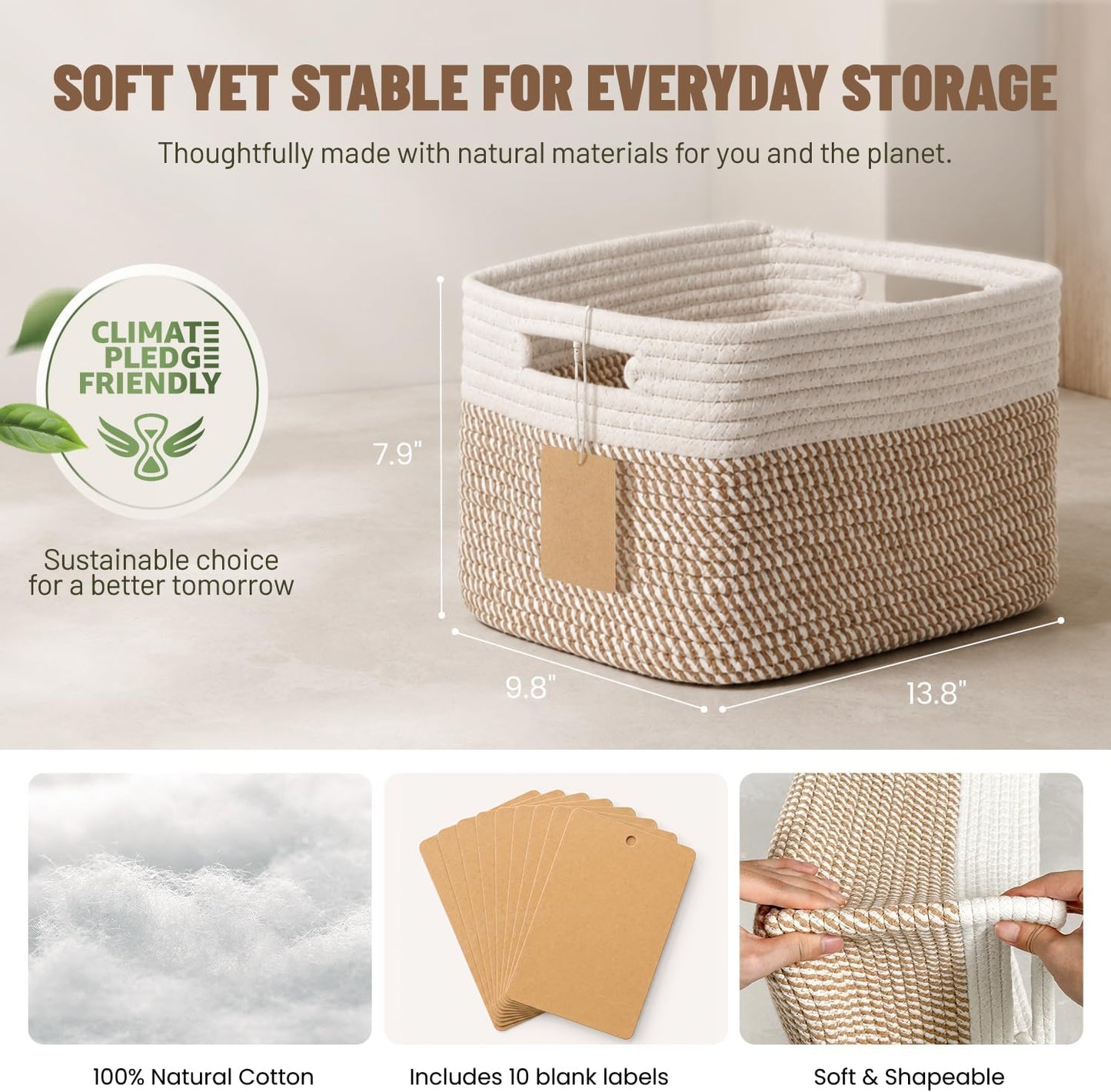 5 Pack Woven Storage Baskets, Decorative Storage Bins for Organizing