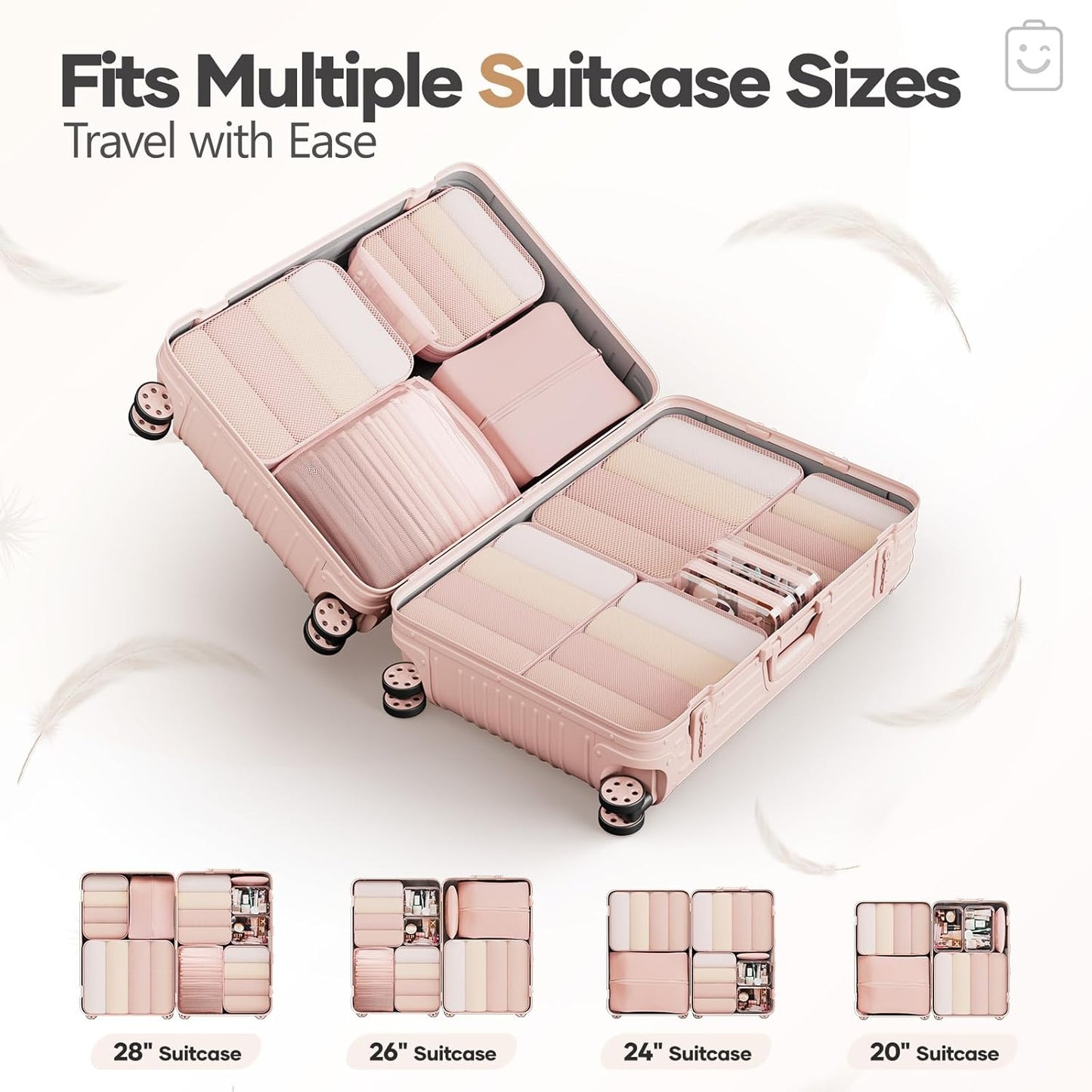 Veken 11 Set Compression Packing Cubes for Travel Essentials,Compressible Expandable Large Luggage Suitcase Organizer Bags for Clothing,Durable Space Saver Storage Bags with Toiletry Bags(Beige)