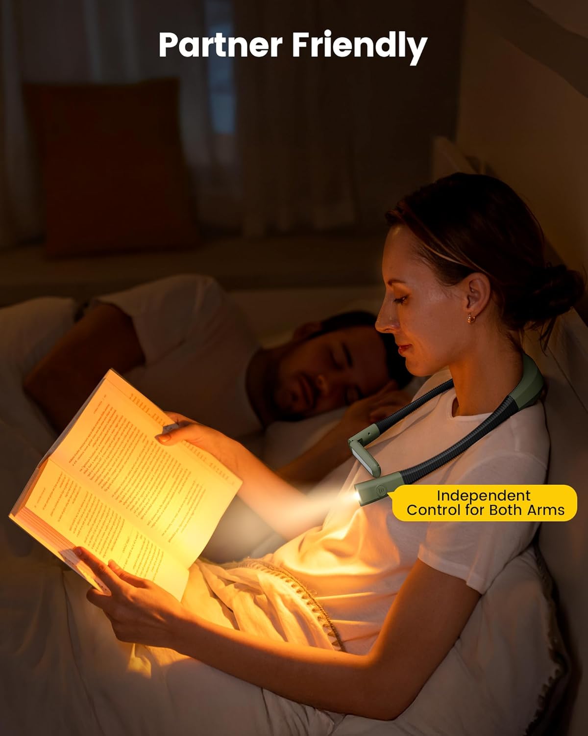 Glocusent Bendable Neck Light, 100Hrs Long Lasting Rechargeable Book Light, 5 Colors & Stepless Dimming Reading Light - Perfect Book Lights for Reading at Night, Knitting, Book Lovers Gifts