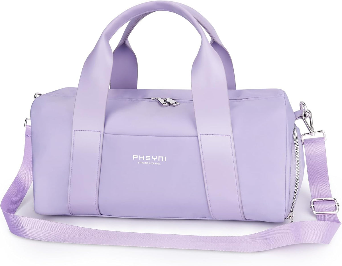 16" Gym Bag for Women,with Shoes Compartment and Waterproof Pocket(Purple)