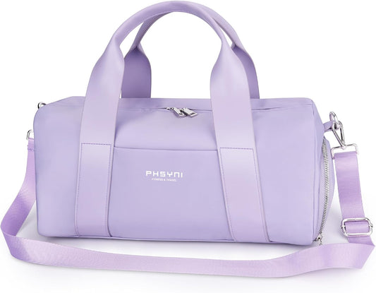 16" Gym Bag for Women,with Shoes Compartment and Waterproof Pocket(Purple)