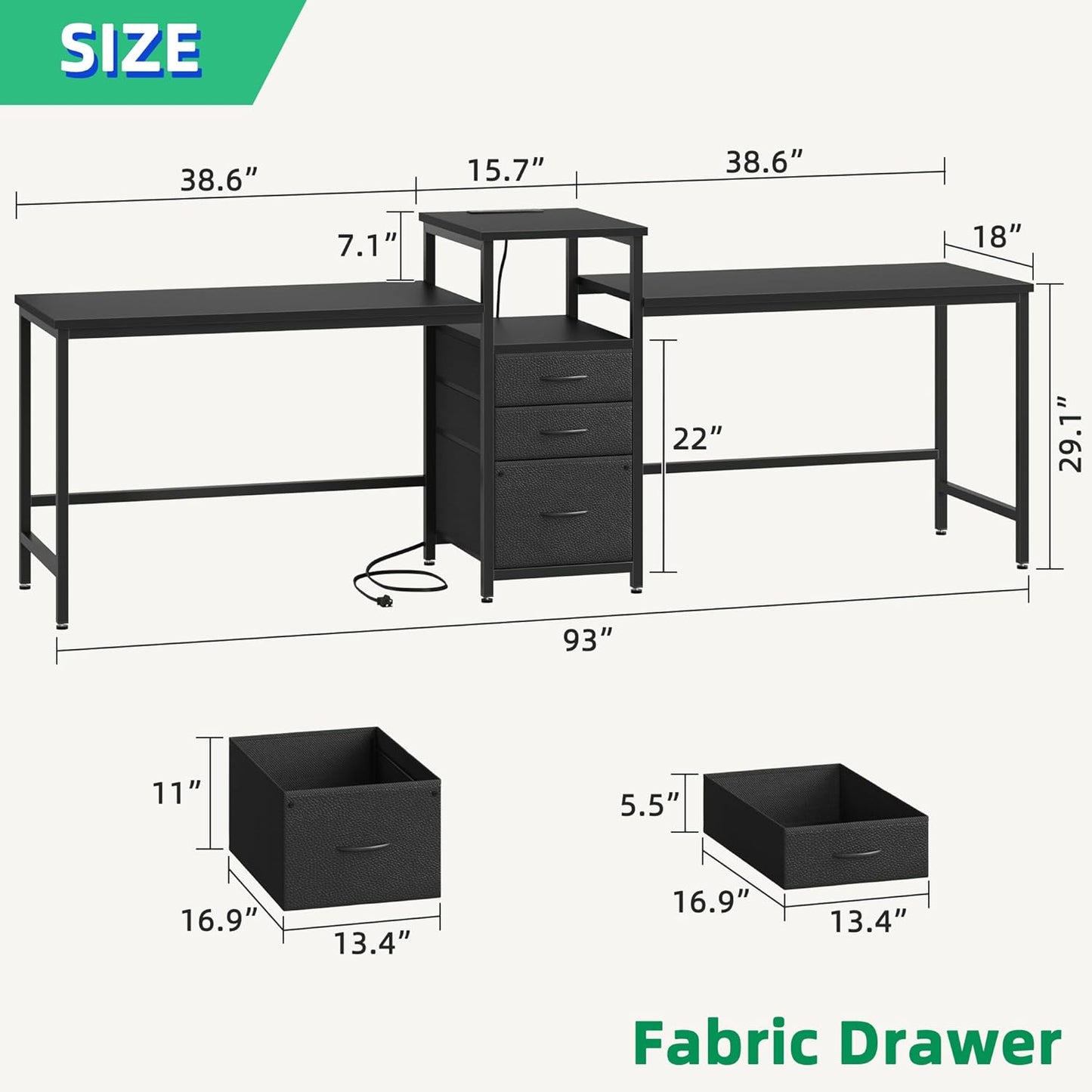 GYIIYUO 93'' Two Person Gaming Desk with Charging Station, Long Desk with 3 Drawers and Printer Shelf, Double Computer Desk, 2 Person Writing Study Table Workstation for Home Office, Black