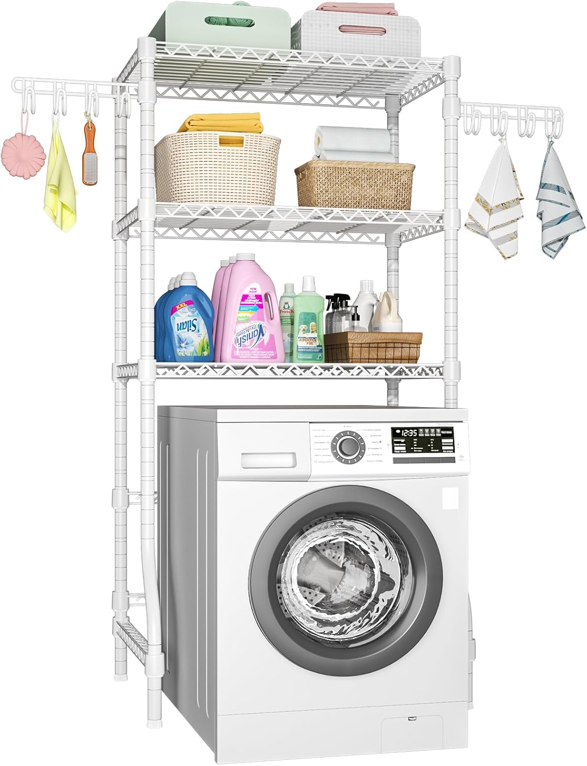 Ulif U8 Laundry Room Storage Organizer, Over The Washer and Dryer Storage Shelves for Laundry Organization, 35" W x 17.3" D x 76.2" H, Suit Washing Machine Width Within 32.6", Hold 304 lb, Black