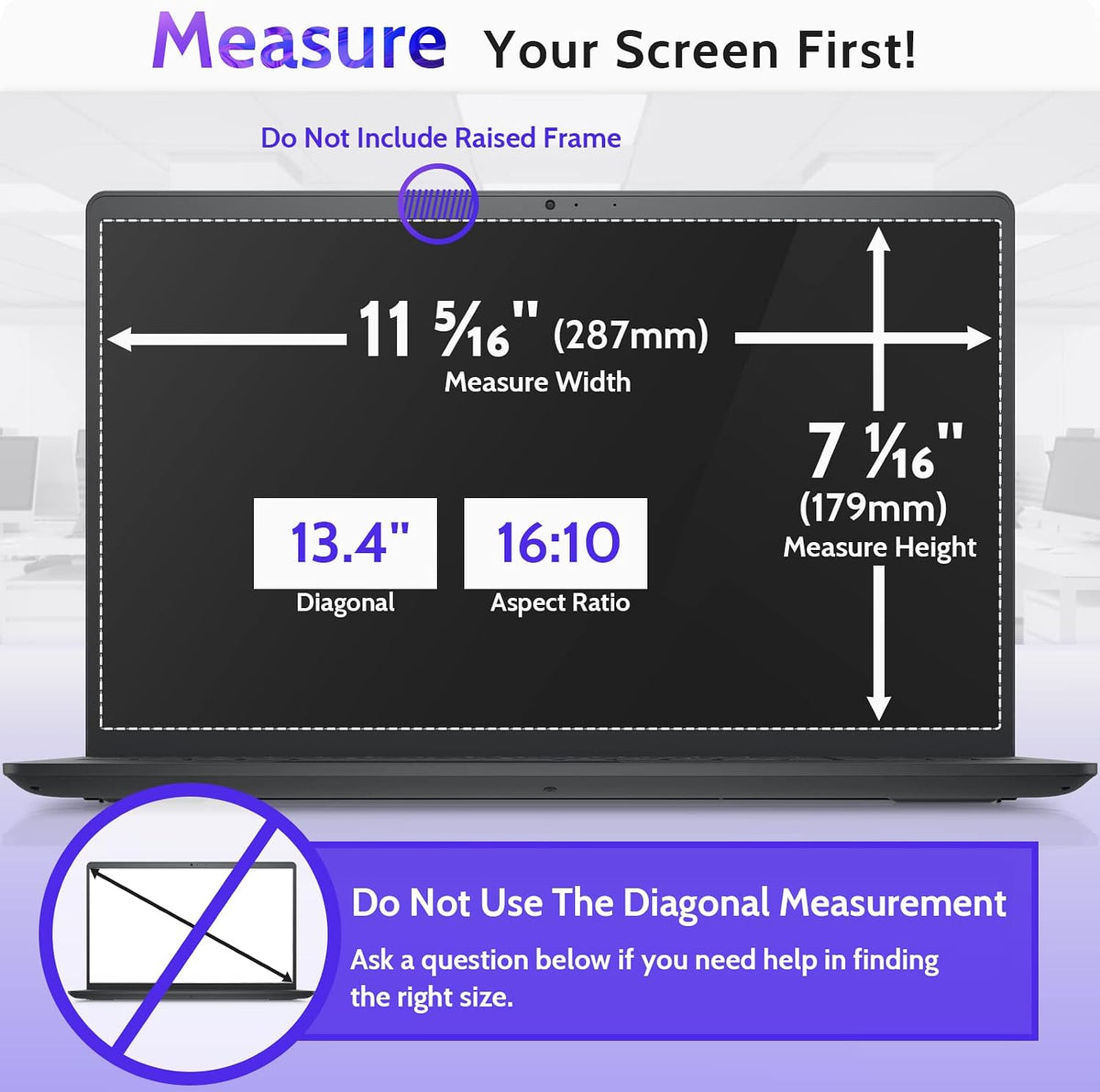 Peslv 13.4 Inch Laptop Privacy Screen Compatible With Lenovo Hp Dell Acer Asus Thinkpad Envy Xps, 16:10 Aspect Removable Anti Glare Blue Light Filter Protector, 13 In Computer Monitor Security Shield