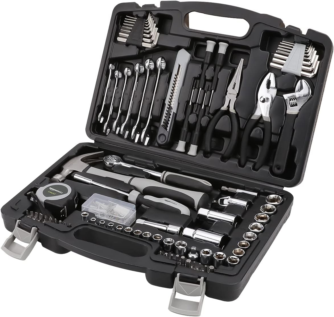 Amazon Basics 173-Piece General Household Hand Tool Set with Storage Case, Portable Tool Kit for Home Maintenance and Everyday Repairs