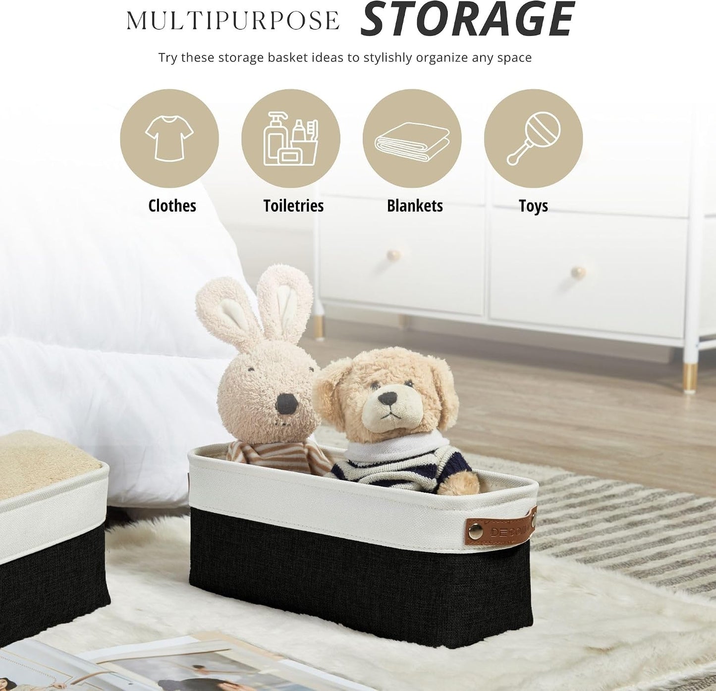 DECOMOMO Narrow Storage Bins, Small Storage Baskets for Shelves 4 Pack
