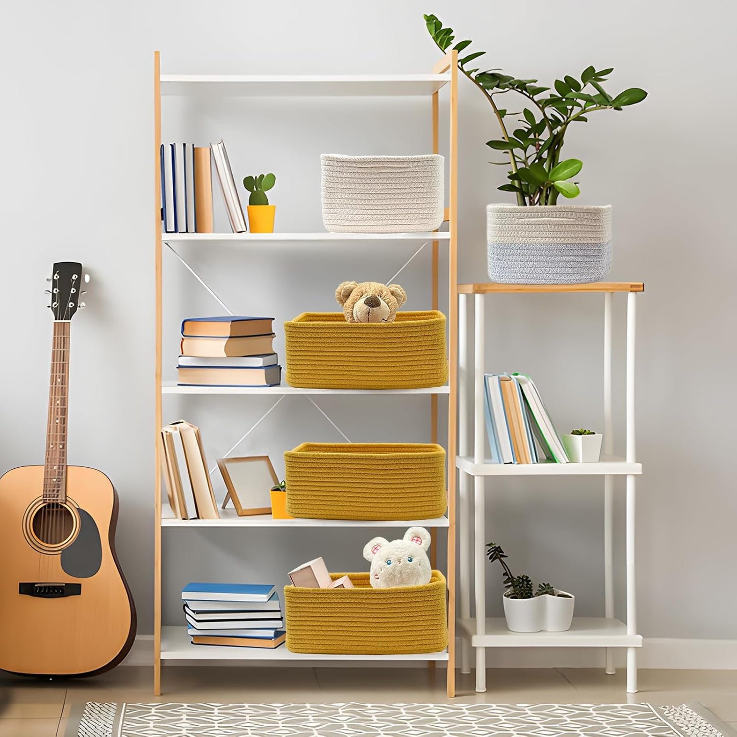 COMFY-HOMI 13" x 8.5" x 5.1" Storage Baskets for Organizing | Cotton Rope Woven Basket | Toy Storage Bin Box | Basket for Shelves, Closet Organizer Bin, Decorative Closet Shelf, 3 Pack
