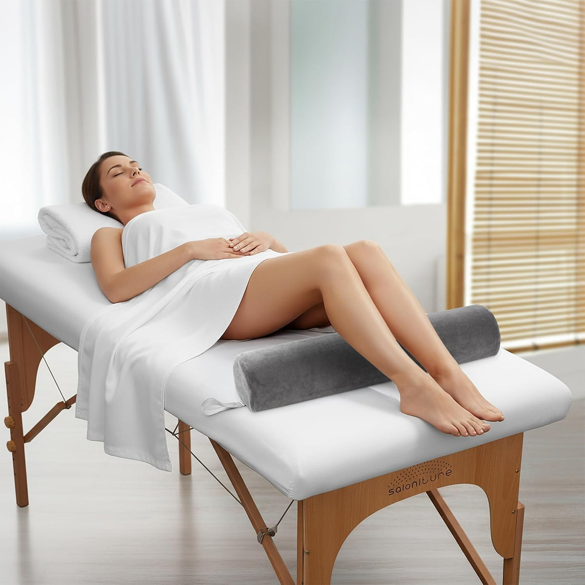 Saloniture 3/4 Round Massage Table Bolster Under-Knee Pillow Pad - 26 x 6 x 4-1/2 Inch - Gray Velour