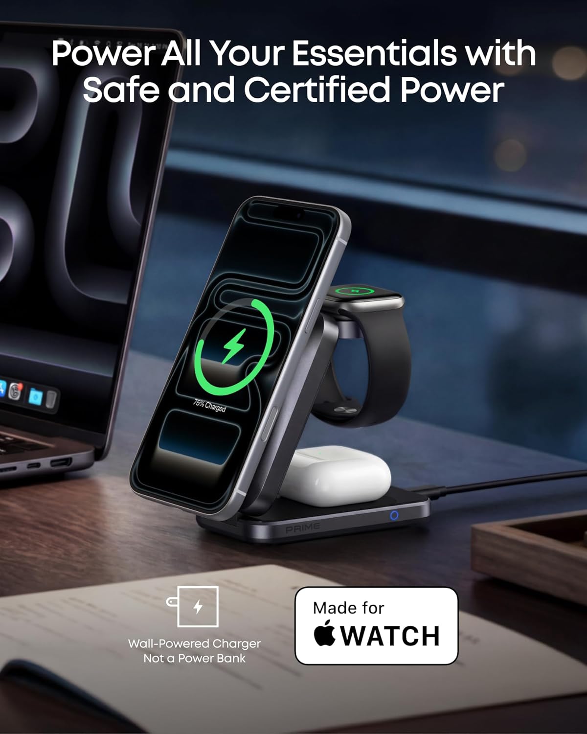 Anker Prime Foldable MagSafe Charger, 25W Qi2.2-Certified Palm-Sized Travel-Ready 3-in-1 Charging Station, AirCool Wireless Charger, for iPhone 17, Apple Watch, AirPods (Non-Battery, with Adapter)
