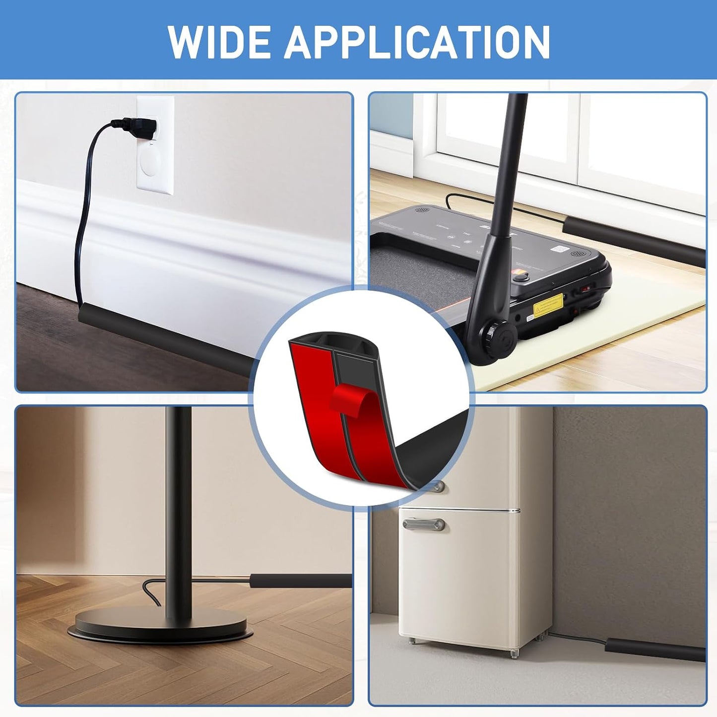LSGCQ Floor Cord Cover Self Adhesive Cord Hider Floor Cable Management | Cord Covers for Wires on Floor Cable Cover, Prevent Cable Trips, Cable Cavity 0.59" W x 0.31" H, 20Ft, Black