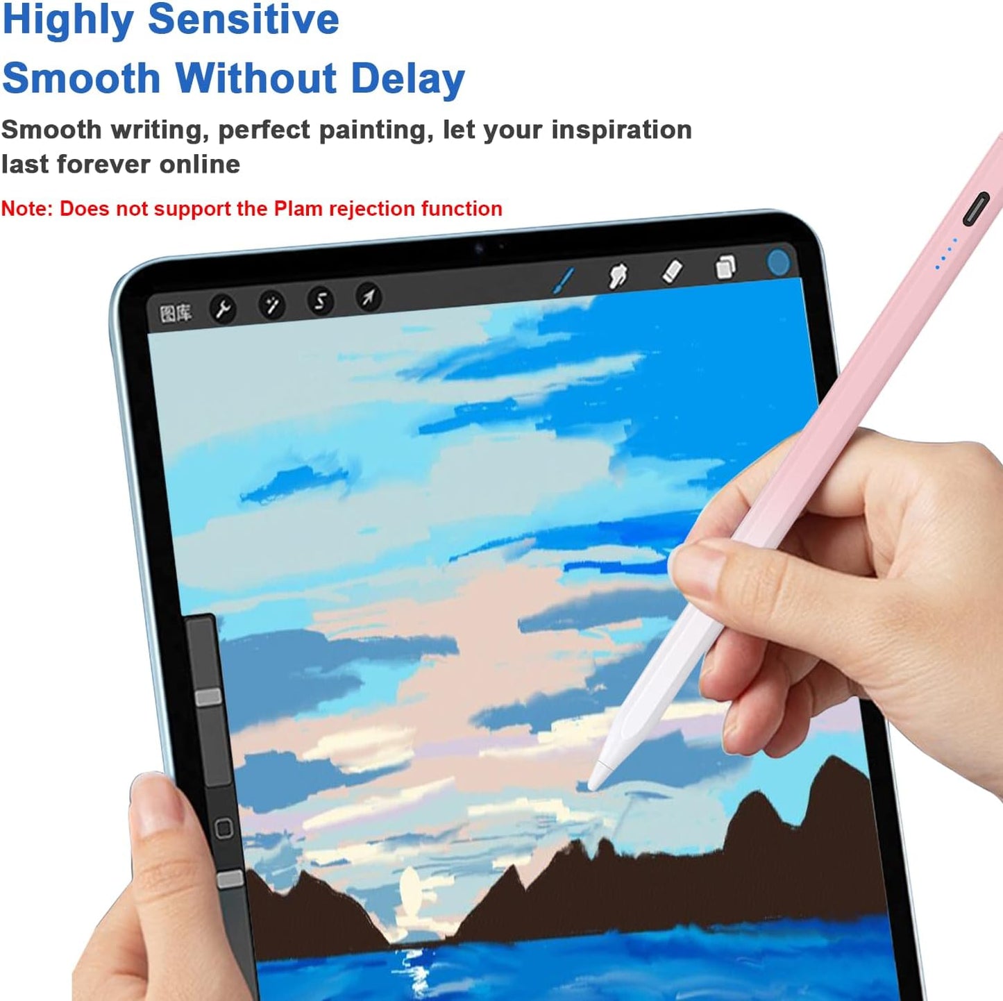 Stylus Pens for Touch Screens Power-Display Tablet Pen POM Tip Magnetic Digital Touch Pen Compatible with iPhone/iPad/Lenovo/and Other iOS/Android Smartphone and Tablet Devices (Gradient Pink)