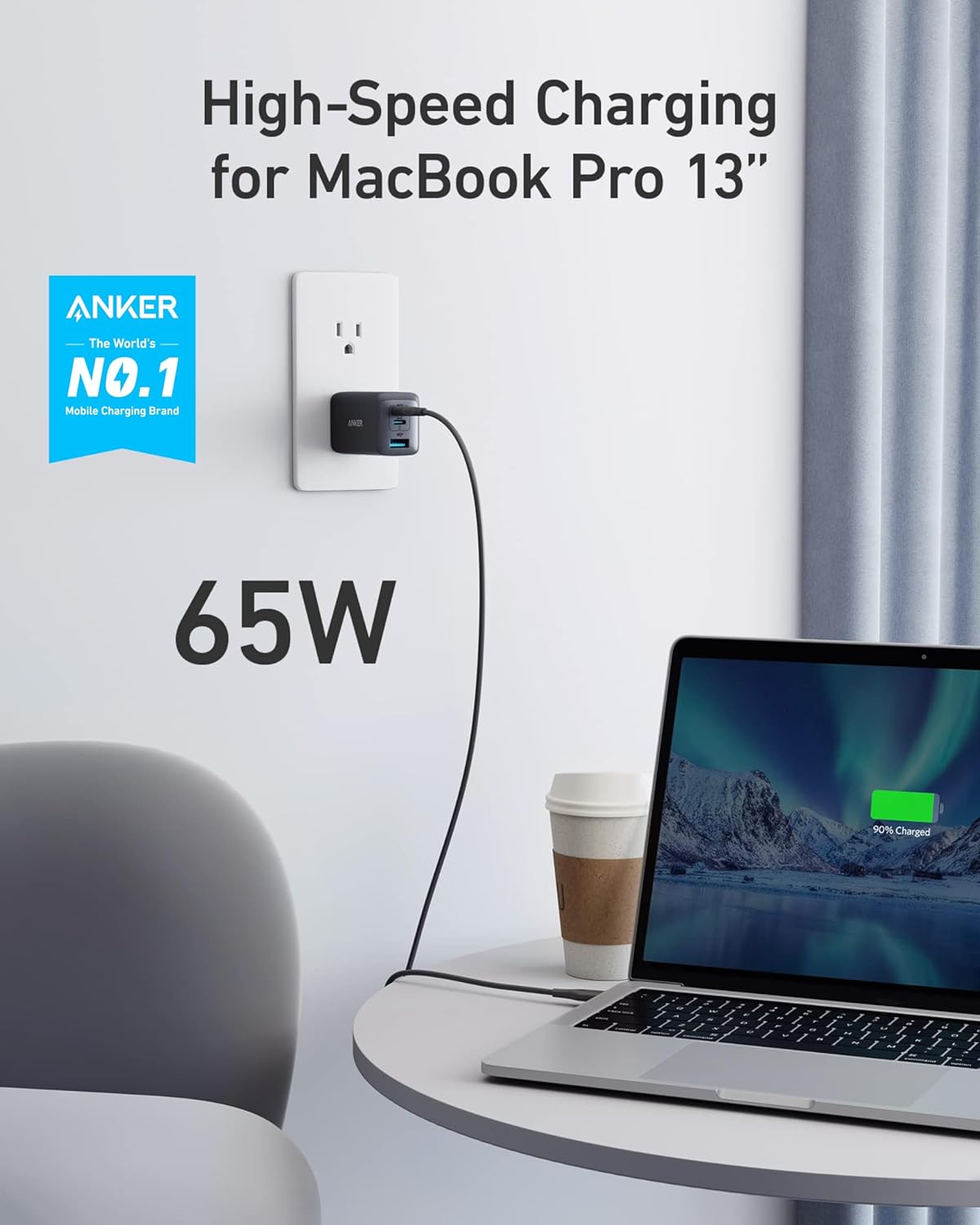 Anker Phone Charger, 65W 3-Port Fast Compact Foldable USB C Charger Block, Type C Charger Fast Charging for MacBook Pro/Air, iPad Pro, Galaxy S20, Dell XPS 13, Note 20/10+, iPhone 17 Series, and More