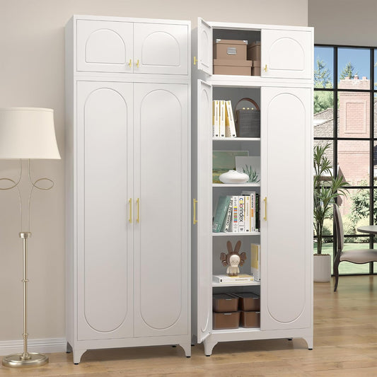 SteeLoong 90"Metal Pantry Storage Cabinet with Doors & 4 Adjustable Shelves | Kitchen Pantry Cabinet,White Tall Pantry Cabinet for Kitchen Storage,Storage Cupboard for Living Room,Pantry,Garage,Bathroom