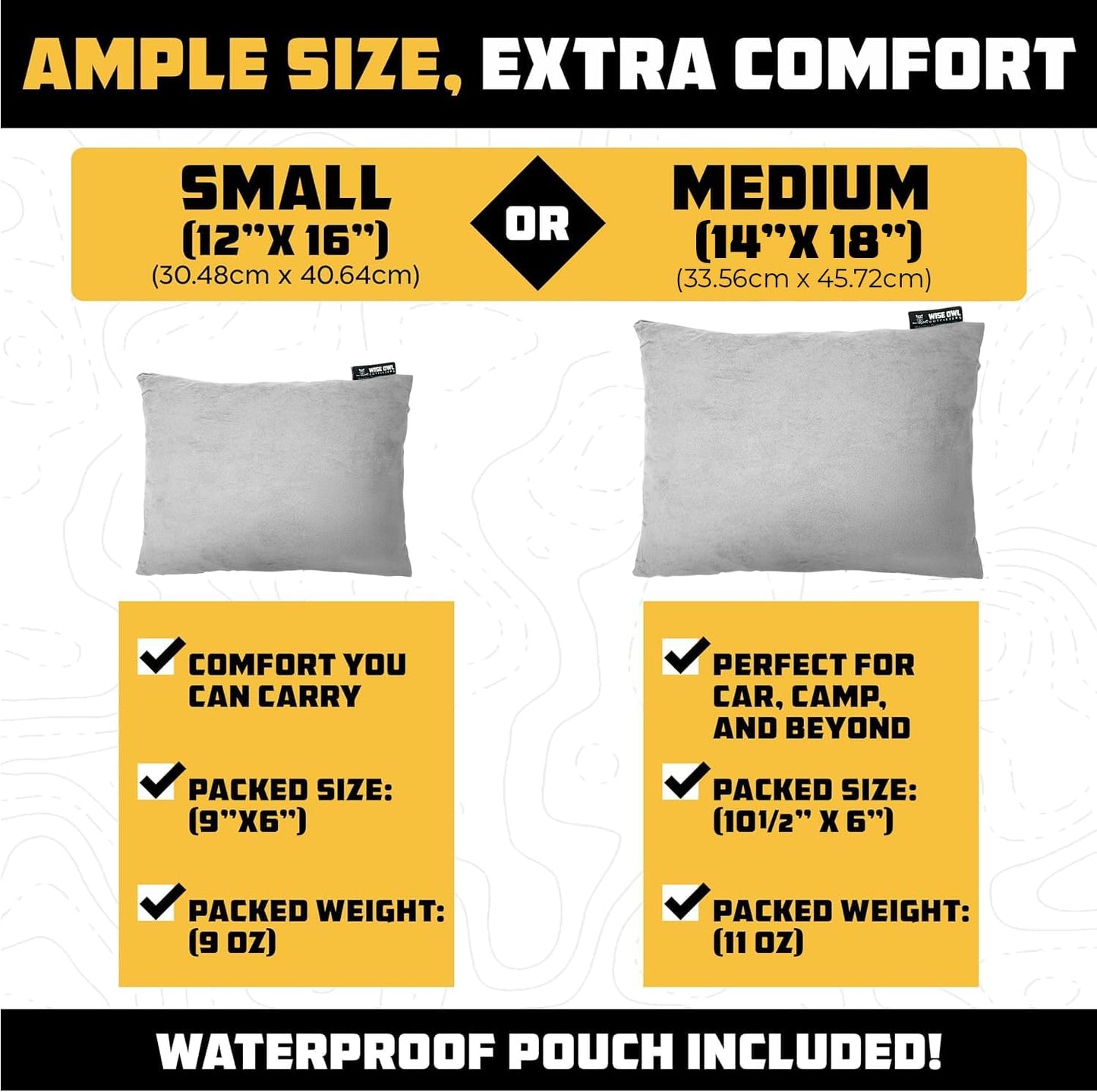 Wise Owl Outfitters Camping Pillow – Memory Foam Travel Pillow for Airplane Sleeping, Hiking, Backpacking & Outdoor Use - Small & Portable for Adults, Car, Camp & Tent