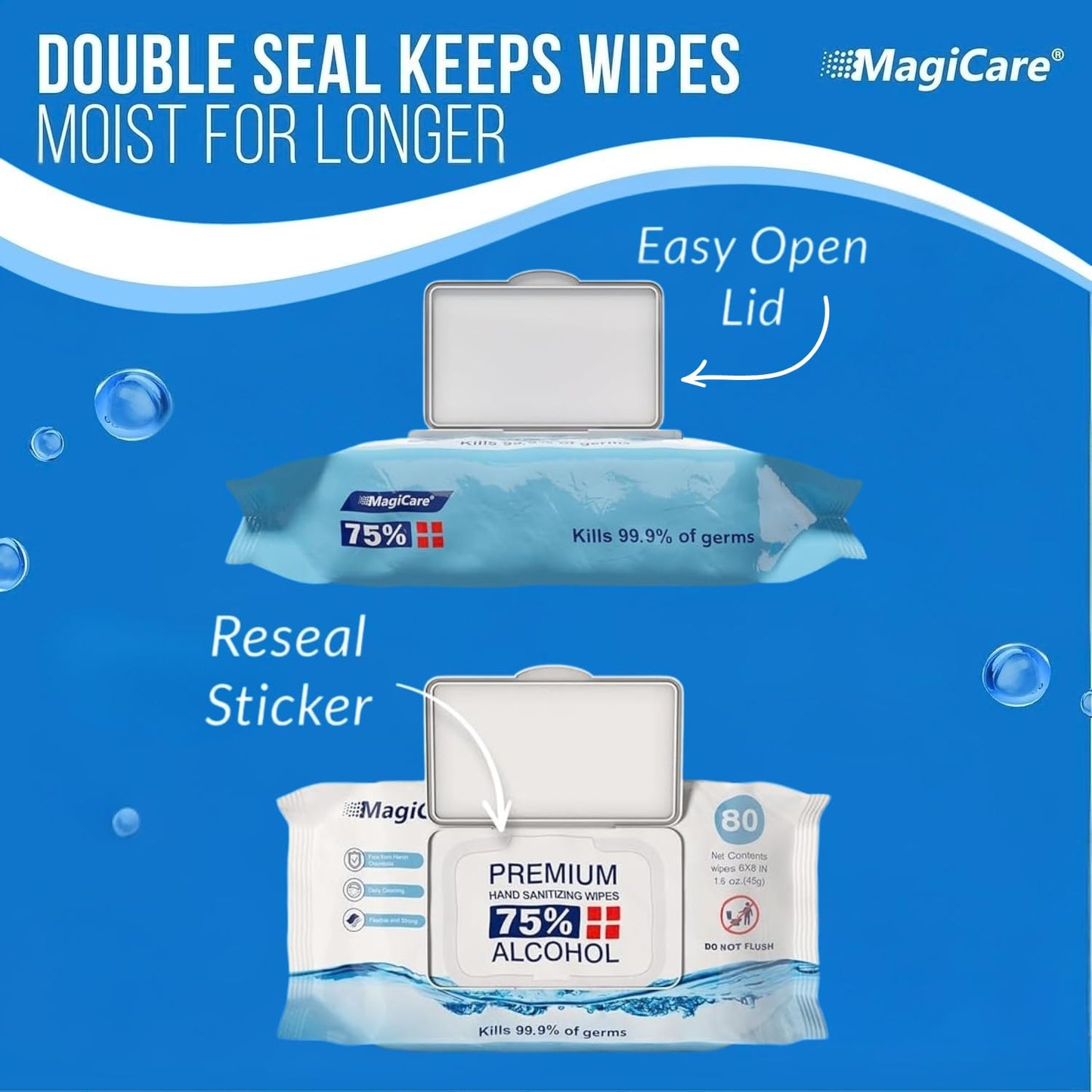 MagiCare 75% Large Alcohol Wipes (4, 80ct Packs, 320ct) - Hand Sanitizer Wipes, Unscented Hand Wipe, Cleaning, Sanitizing Wipe - Travel, Home, Office, Classroom, Car, Camping - Soft Packs