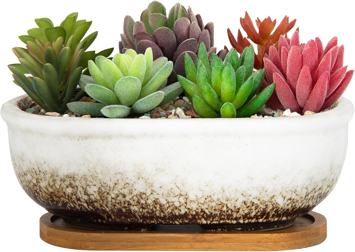ARTKETTY Succulent Pots, 7.9'' Large Ceramic Pots for Indoor Cactus Plants
