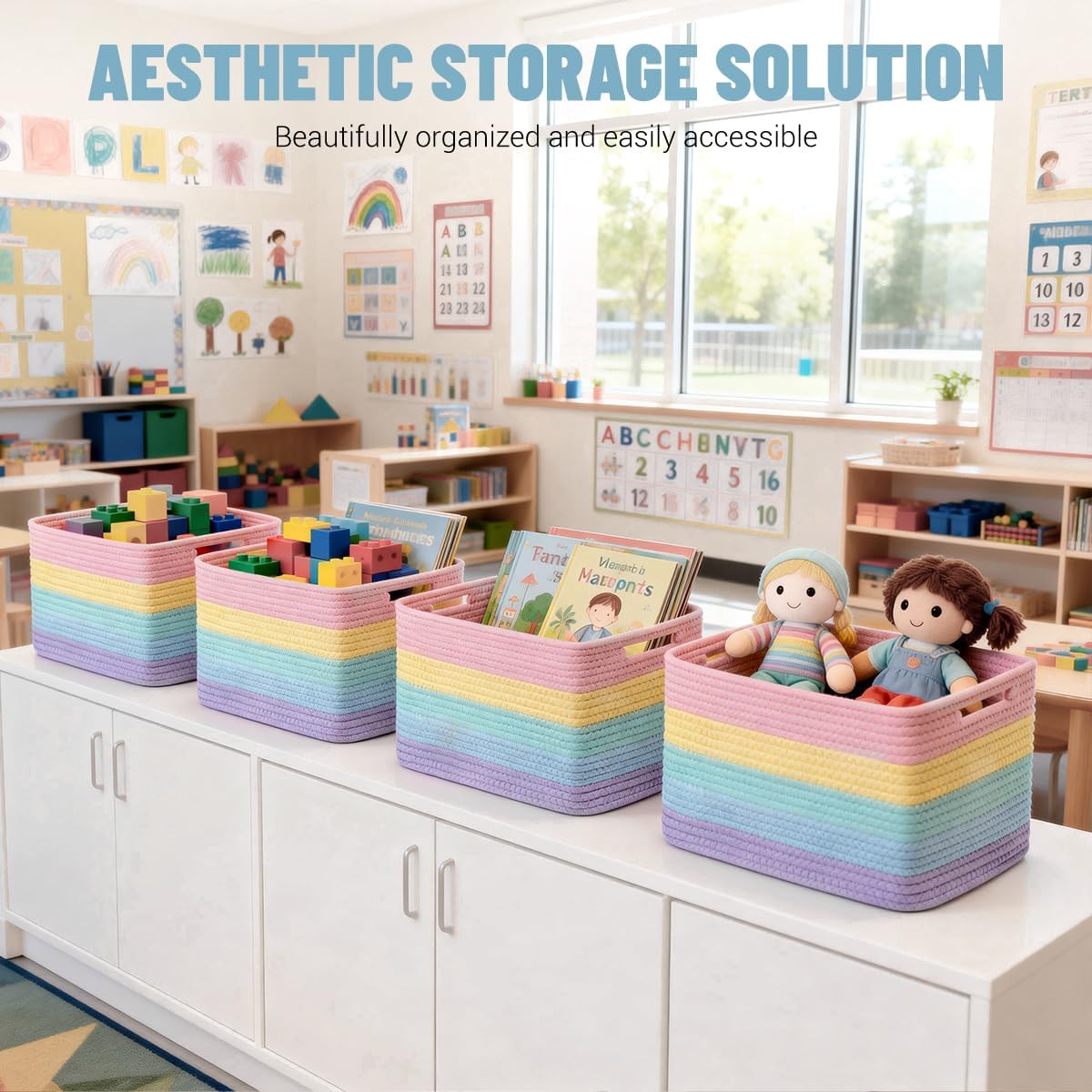 5 Pack Woven Storage Baskets, Decorative Storage Bins for Organizing