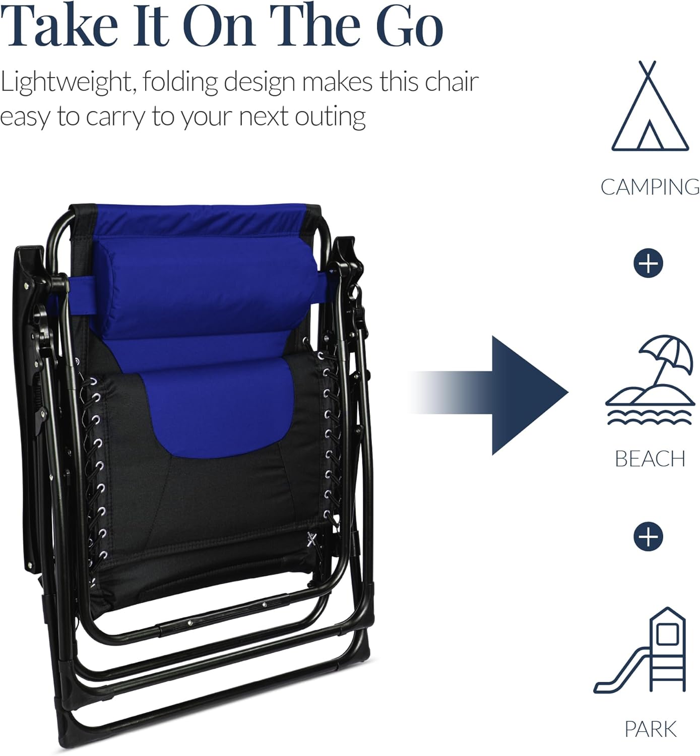 Best Choice Products Oversized Padded Zero Gravity Chair, Folding Outdoor Patio Recliner, XL Anti Gravity Lounger for Backyard w/Headrest, Cup Holder, Side Tray, Polyester Mesh - Blue