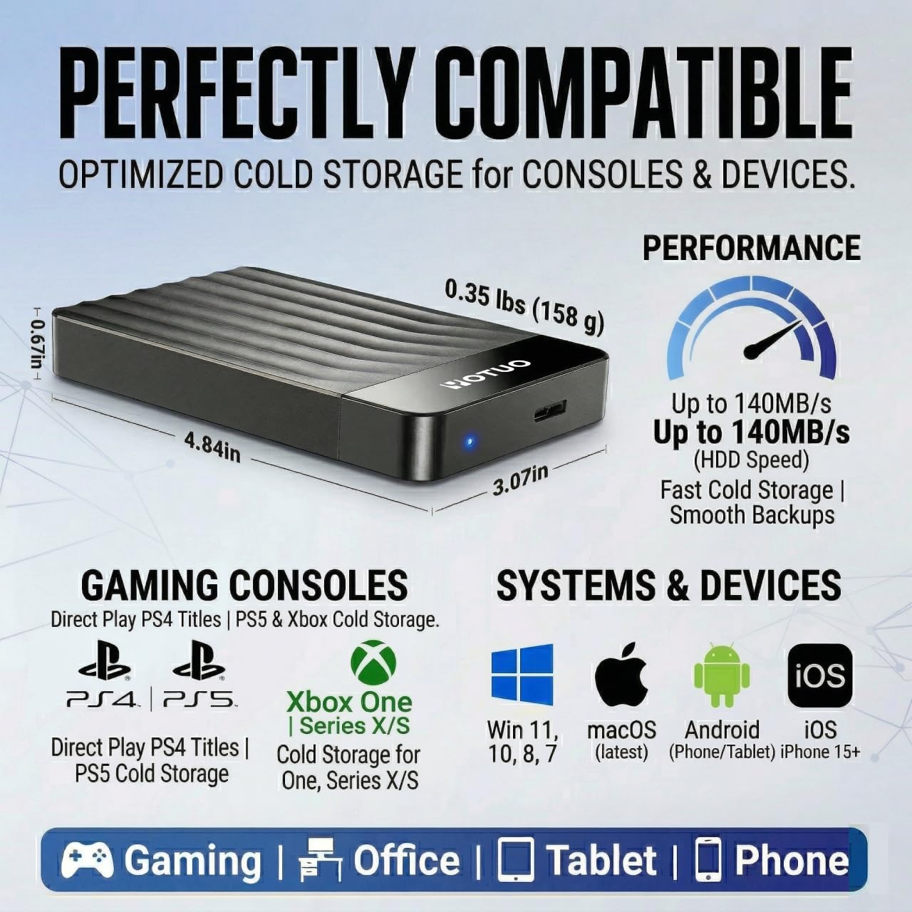 YOTUO Portable 1TB External Hard Drive Storage Expansion Mobile HDD USB 3.0 USB-C for PC, Mac, Desktop, Laptop, PS4, Xbox One, Xbox 360, Android, iPhone 15/16/17, Office & Game (Black)