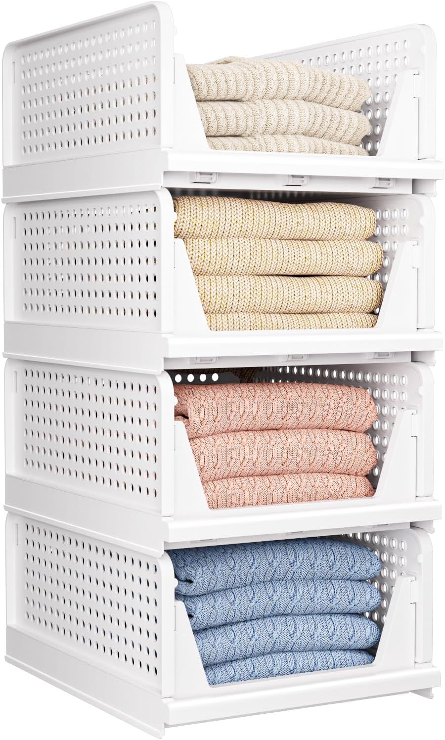 CTSNSLH 5 Pack Closet Organizers Stackable Storage Box | White Stackable Plastic Drawer Bins for Closets, Wardrobes, Kitchens, Bathrooms, Offices