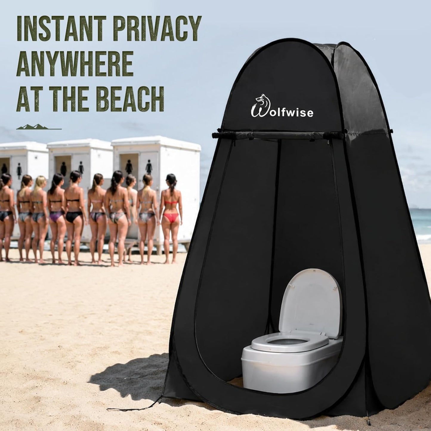 Wolfwise Pop Up Shower Tent for Camping Essentials, Portable Instant Changing Tent with Ventilation Window & Carry Bag, Privacy Dressing Room Bathroom Toilet for Beach & Outdoor, Standard, Black
