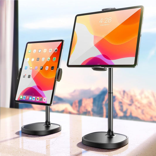 DIMONCOAT Height Adjustable Tablet Stand for Desk, Tablet Holder 360° Rotation: Desktop Tablet Accessories for 4.7-10" Like iPad Pro, Air Mini, Kindle, E-Reader, iPhone 17 Pro Max