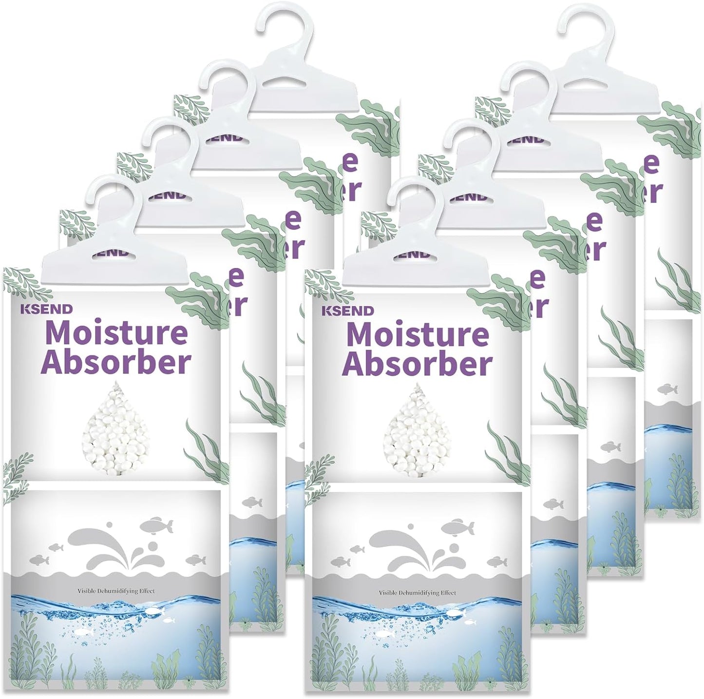 Ksend Moisture Absorbers 8 Packs - 9.8 oz Dehumidifier Bags, Portable Moisture Hanging Bags for Closet, Bathroom and Kitchen, Fragrance Free, 11.8'' x 6.3''