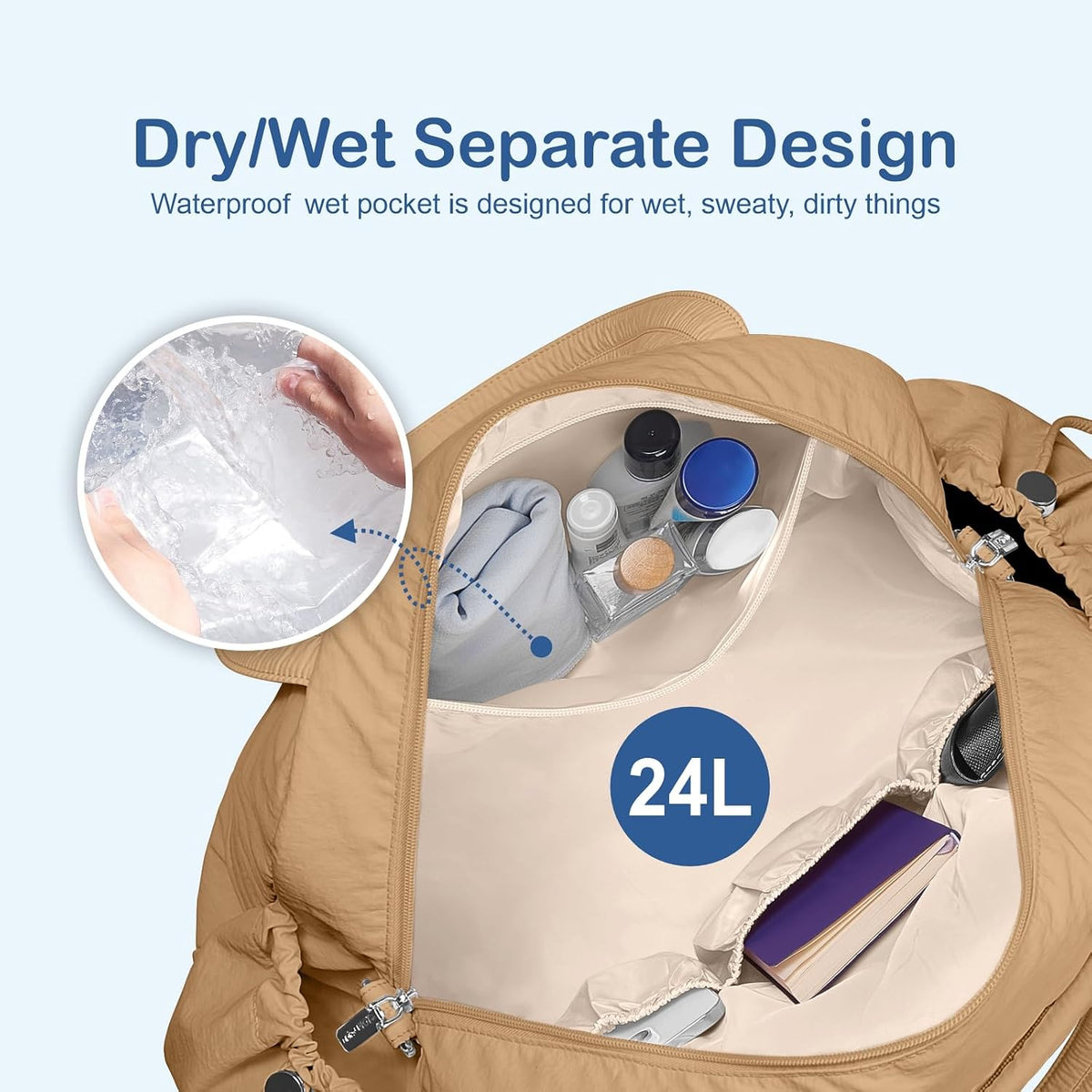 TOPDesign Travel Duffel Bag, Puffy Carry On Overnight, Gym Bag w/Wet Pocket