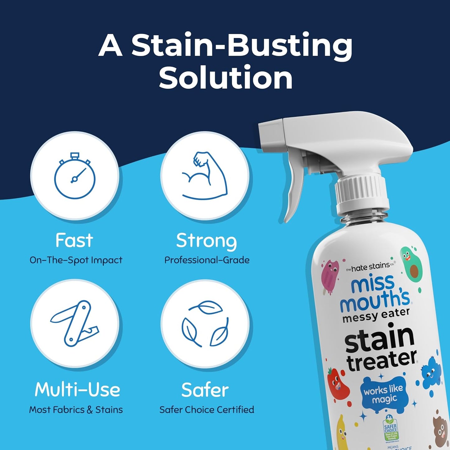Miss Mouth's Messy Eater Stain Treater Spray - 16oz Stain Remover - Newborn & Baby Essentials - No Dry Cleaning Food, Grease, Coffee Off Laundry, Underwear, Fabric