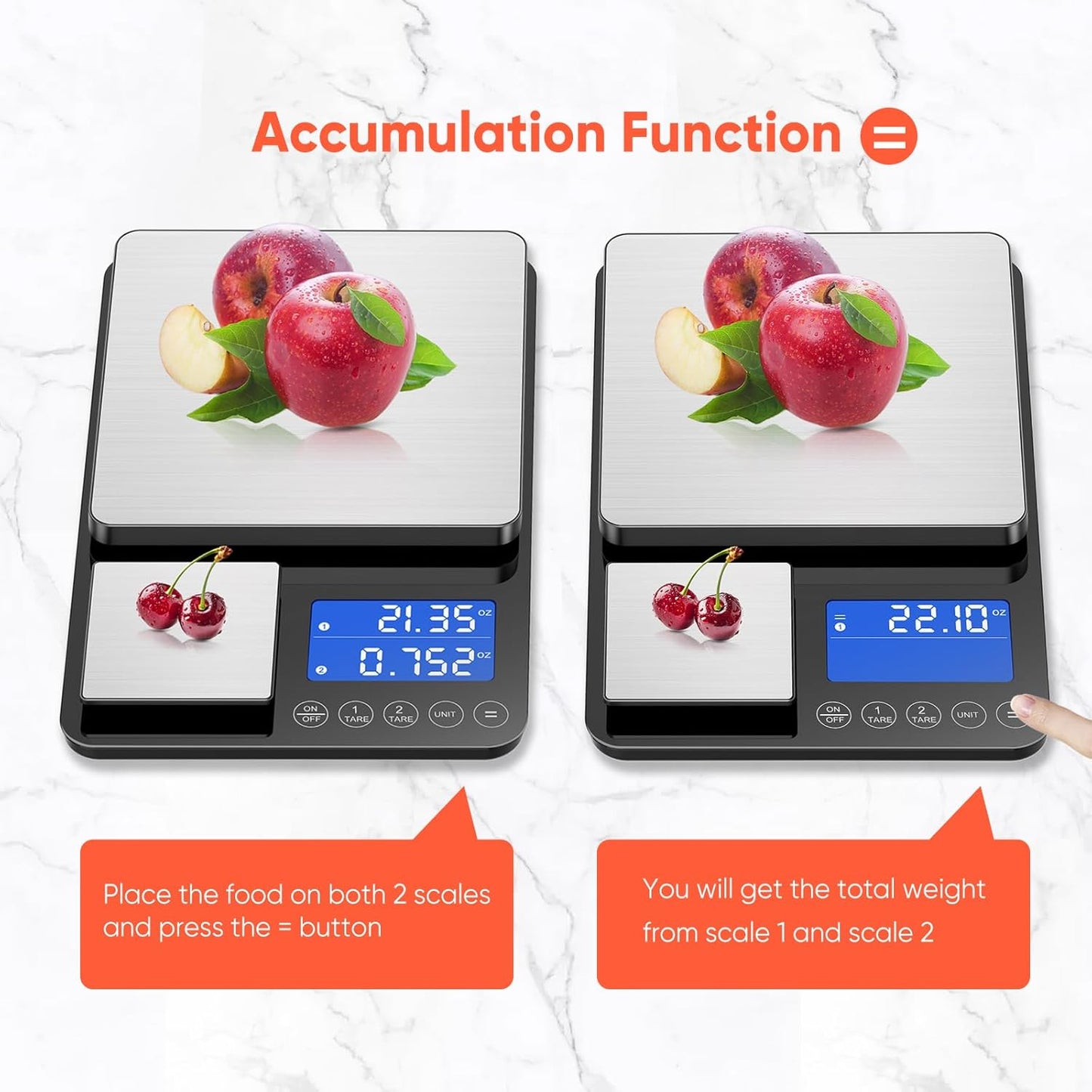 KUAIVO Dual Platform Digital Kitchen Scale, 33lb/15kg & 0.001oz/0.01g Precision, Two Scales in One, Coffee & Food Scale, Dual Display, Stainless Steel, Tare, g/oz/lb/ml