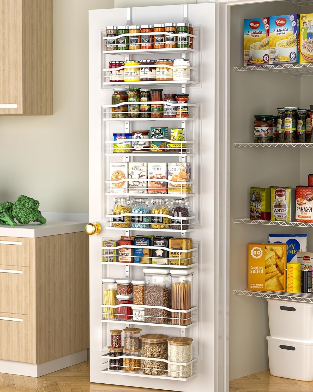 Moforoco 9-Tier Over The Door Pantry Organizer, Pantry Organization and Storage, Black Hanging Basket Wall Spice Rack Seasoning Shelves, Home & Kitchen Bedroom Bathroom House Essentials