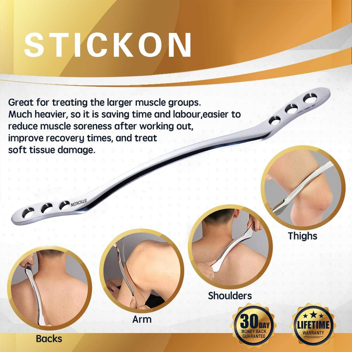 STICKON Stainless Steel Gua Sha Scraping Massage Tool IASTM Tools Great Soft Tissue Mobilization Tool (E Shape)