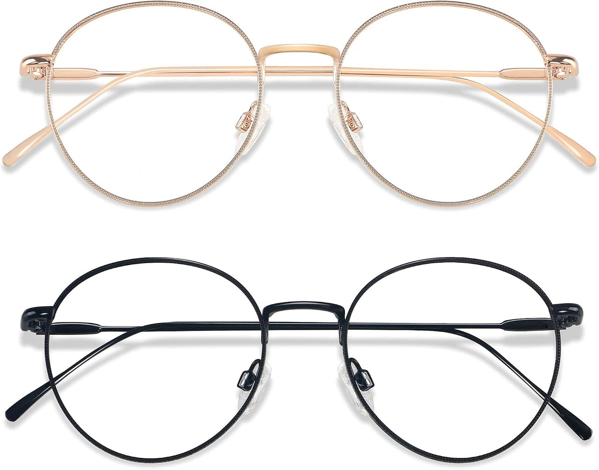 ANDWOOD Blue Light Blocking Glasses Women Men Small Face Computer Clear Bluelight Blocker Super Lightweight Metal Frame Round