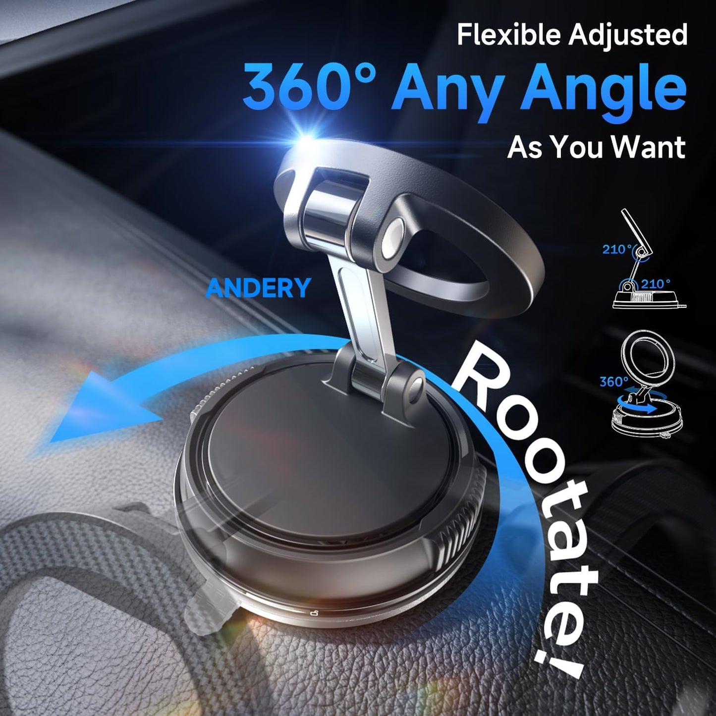 ANDERY Car Phone Holder for Magsafe [78+LBS Strongest Suction & 2400gf Magnetic] 360° Adjustable Car Phone Mount, Phone Holders for Your Car for iPhone 17 Pro Max 16 15 14 13 12 Plus Air, Carbon Fiber
