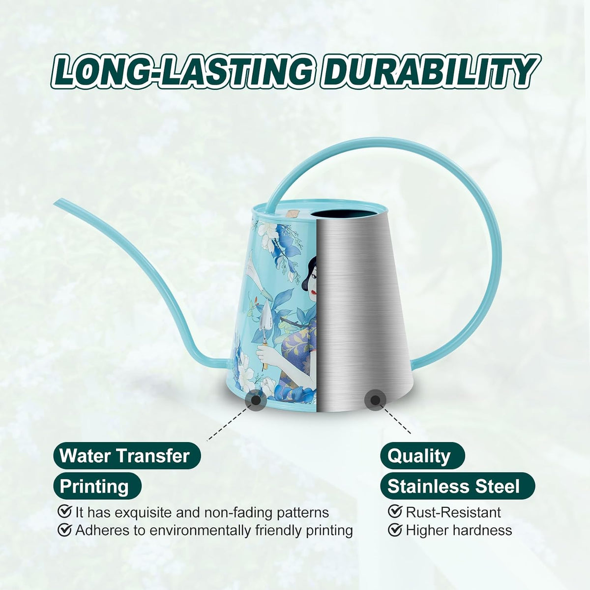 2L Long Spout Watering Can, Stainless Steel Water Can (Magnolia)