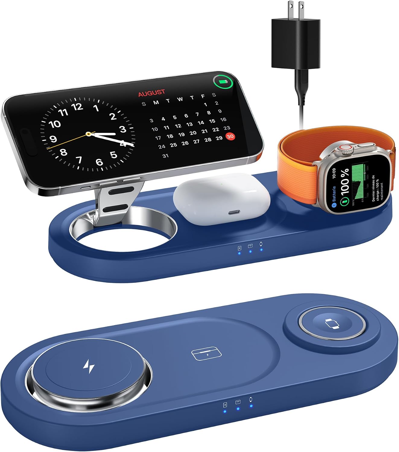 Foldable 3 in 1 Wireless Charging Station for Apple Mag-Safe Charger Stand | Fast Magnetic Wireless Charger Station for iPhone 17 Air 16 15 14 13 12, Apple Watch, AirPods Pro/4/3/2 (Sapphire Blue)