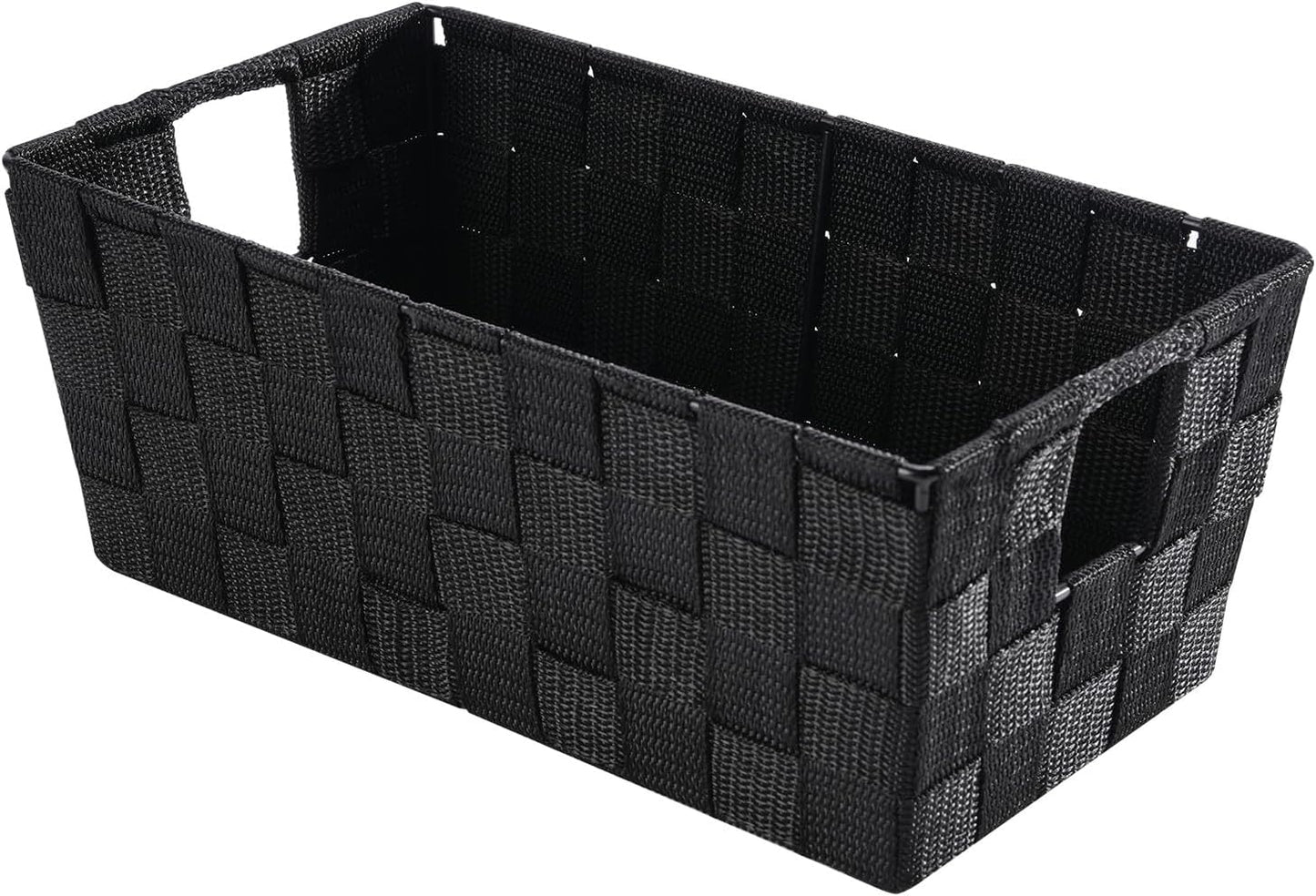 Small Woven Storage Baskets for Shelves - Decorative Bathroom Organizer Bins, Versatile Shelf Storage Solution for Home Organization & Closet (Black）