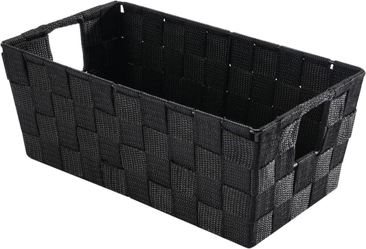 Small Woven Storage Baskets for Shelves - Decorative Bathroom Organizer Bins, Versatile Shelf Storage Solution for Home Organization & Closet (Black）